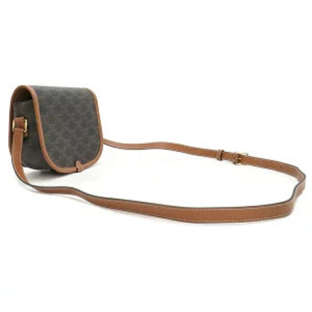 Celine Folco Calf Brown Tan Bag Triomphe Shoulder Canvas Crossbody
